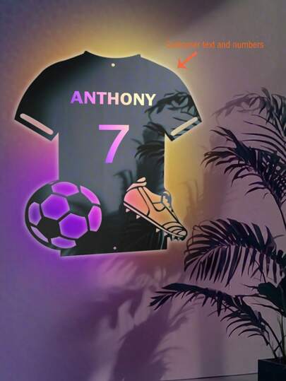 1 Espejo personalizado con diseño de camiseta de fútbol con luces LED, regalo personalizado para pareja, regalo exquisito para el hogar, espejo con luces, letrero, lámpara de noche con luz LED personalizada con nombre, regalo único para ella, él, pareja, apropiado para dormitorio y sala de estar, regalo único para el Día de San Valentín, Día de la Madre, mejor regalo para cumpleaños de mamá, esposa, novia