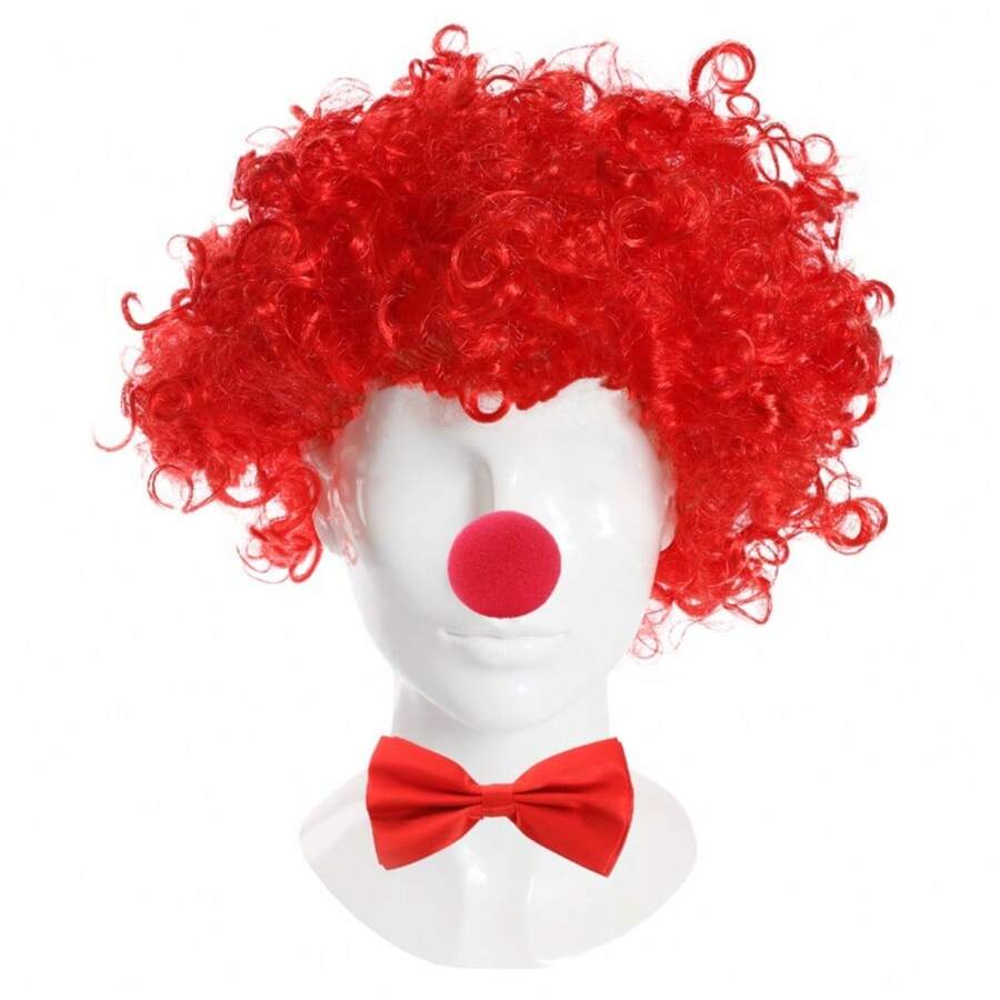 Red Nose Clown Accessory Set – Wig, Feather Boa, Fishnet Gloves, Tutu & Leg Warmers - Red - View 1