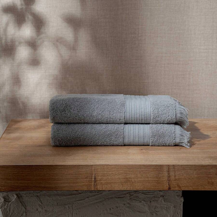Aya 2 Pcs Towel Set | 2 Pieces Of Face Towels | 50x80 Cm | Cotton - Grey - View 1