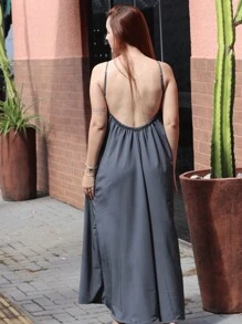 Women's Backless Dress With Long, Loose Neckline And Thin Straps - 查看 2