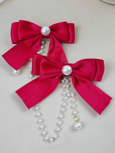 1pc Pearl Chain Bow Hair Clip Cute Fragrant Sweet Little Girl Princess Tassel Head With Girl Pearl Hair Accessories Clip (Card For Display Only)