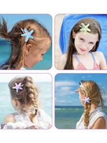 6 件海星发夹，闪光海星发夹海星发饰亮片按扣发夹海滩海星发夹适合女孩（粉色、蓝色、黄色）
