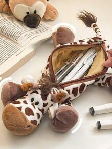 1pc Cartoon Cute Animal Large Capacity Pencil Case Plush Animal Storage Bag,Back To School,School Supplies,Pencil Pouch,School Bag