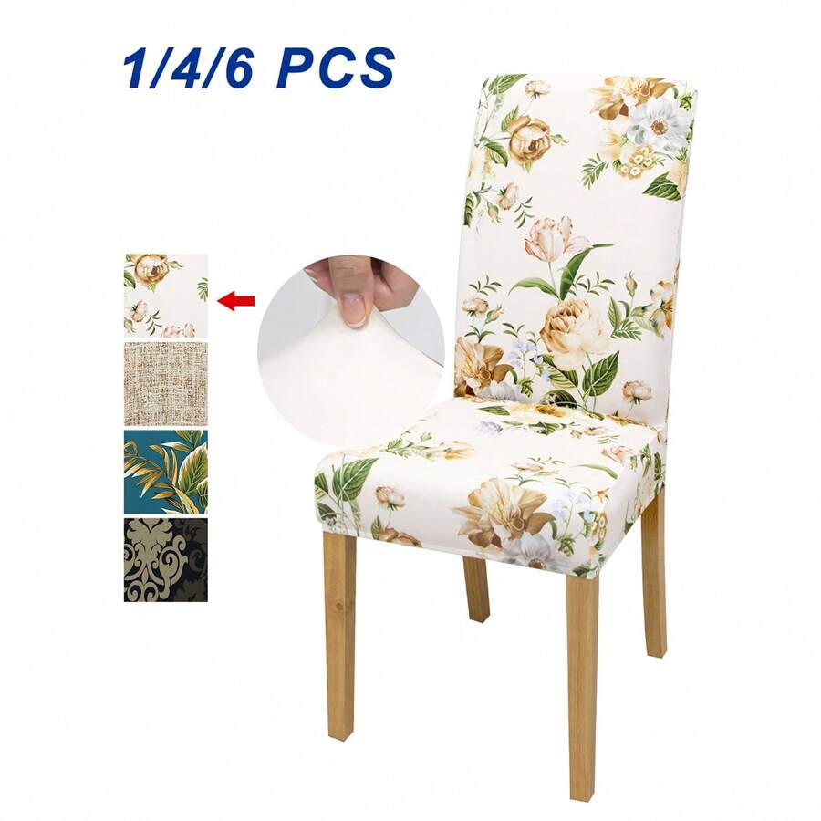 1/4/6 件花卉印花氨纶餐椅套，几何风格可拉伸可拆卸可洗牛奶丝椅套，适用于客厅、餐厅、厨房 - 彩色 - 查看 1