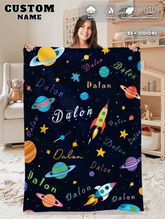 1pc Customized Name Blanket , Personalized Name Blanket , Personalized Name Rocket Background Blanket, Blanket Use For Bedding/Sofa/Indoor/Outdoor,Friend Gift,Family Gift, Birthday Gifts, Wedding Gifts, Gift For Friend, Gift For Her,Gift For Girlfriend, Gift For Mom/Dad