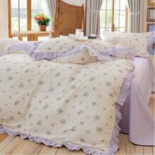 Vclife Vintage Floral Comforter Set Four Sizes, All Seasons Muslin Cotton Bedding Set, 3 Pieces Farmhouse Shabby Chic Jacquard Floral Comforter Set Perfect For Women And Men - 化纖印花被子-序曲 - 查看 3