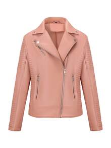 Giolshon Women's Plus Size Street - Style Faux Leather Moto Jacket - Short PU Coat With Lining & Pockets, Casual Edgy Urban Wear