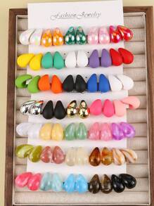 10-70 Pieces/Set Fashion Gold&Dopamine Colored Water Drop Shaped Design Earrings Set, Lightweight Material, Zero Burden, Suitable For Ladies' Daily Dressing - Water Drop Shape - View 5