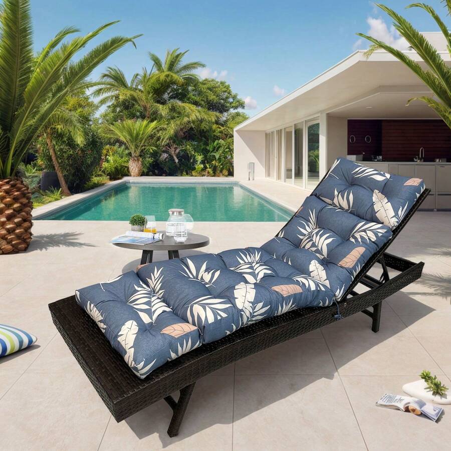Outdoor Folding Lounger Chair Cushion Recliner Rocking Chair Sofa Mat Deck Chair Cushion For Yard Patio Beach Pool Deck For Outdoor Folding Chaise Lounge Chair Cushion For Beach Sunbathing Patio - 藍白色 - 查看 1
