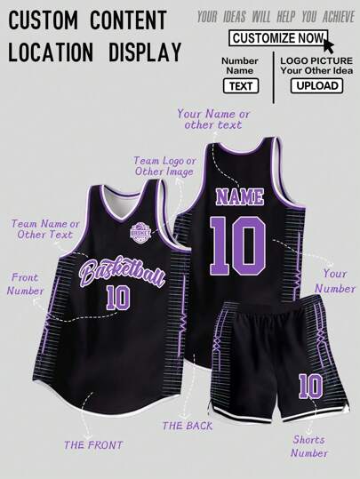 2pcs Personalized Basketball Jersey -Customized Club Name,Number And Logo Print Tank Top + Shorts Sports Set As Gift,Stylish,Fashion,Hipster,Casual,Minimal Chic,Personalized,Customized,Custom,Unique,Guy Costumes,Capsule Wardrobe,Men Basic/Street Style,Ideal Gifts For Him,Boyfriend,Family,Friends,For Birthdays,For Vacation/Holiday,For School/Competition,For Sports/Climbing