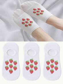 1/3/5/10 Pairs Of Women's Fringed Short Socks, Boat Socks, Strawberry Patterned White Socks, White Socks, Cute Girl Socks, Suitable For Various Daily Wear Such As Vacation, Sports, Leisure, Business, Outdoor Travel, Etc. Short Socks - Multicolor - View 4