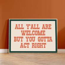 1幅“欢迎大家”主题墙画，极简西部风格帆布画，复古横幅海报，波西米亚牛仔风装饰，适用于卧室、客厅、宿舍、农舍风格墙面装饰，可选择带框或不带框。 - 彩色 - 查看 1