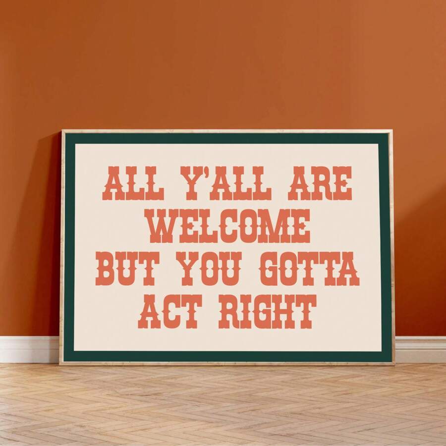 1幅“欢迎大家”主题墙画，极简西部风格帆布画，复古横幅海报，波西米亚牛仔风装饰，适用于卧室、客厅、宿舍、农舍风格墙面装饰，可选择带框或不带框。 - 彩色 - 查看 1