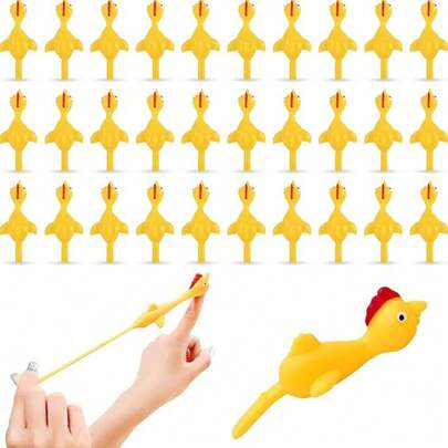 5/10/20/30/48pcs Slingshot Rubber Chicken Toys, Bouncy Chick Shaped, Fun Easter Novelty Chick Party Favors, Gift Bag Fillers, White Elephant Gifts, Finger Toys, Party Bulk Favors, Funny Christmas Stocking Stuffers