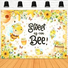 小蜜蜂主题生日横幅背景甜蜜蜜蜂采蜜向日葵花雨生日派对蛋糕桌装饰摄影人像道具乙烯基 - 彩色 - 查看 3