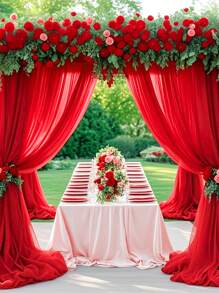 1/2/4 件红色薄纱拱门面料，派对背景欧根纱窗帘，婚礼网状帷幔拱门薄纱窗帘，婚礼派对装饰，背景布，宝贝淋浴装饰性别揭示装饰新娘送礼会装饰生日派对装饰背景装饰用品，婚礼用品婚礼拱门面料，