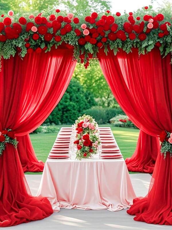 1/2/4 Stück rote Tüll Torbogen Stoff, Party Hintergrund Organza Vorhang, Hochzeit Mesh Valance Tüll Vorhang, Hochzeit Party Dekoration, Hintergrundstoff, Baby Dusche Dekoration Geschlechts-Enthüllungs-Dekoration Bridal-Shower Dekoration Geburtstags-Party Dekoration Hintergrund Dekorationsmaterial, Hochzeit Zubehör Hochzeitsbogen Stoff