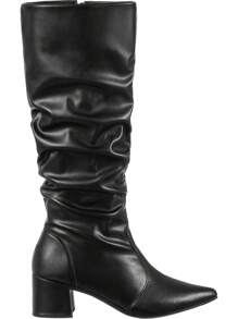 GiGiL Women's Long Boot Wrinkled Slouch Block Heel Pointed Toe Comfortable Elegant Classic Casual - màu đen - Xem 4