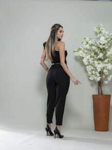 Carrot Pants With Zipper On The Leg, Tailored C3095 - 黑色 - 查看 7