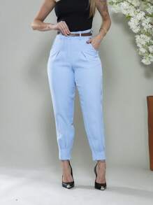 Carrot Pants With Zipper On The Leg, Tailored C3095 - 藍色 - 查看 1