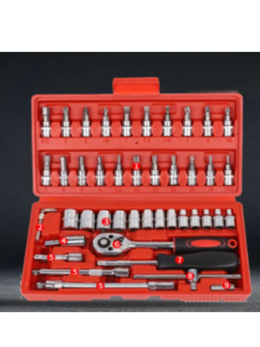 46pcs Socket Wrench Tool Kit Auto Repair Set Wrench Small Flywheel 1/4 Ratchet Wrench Set Household Hardware Maintenance