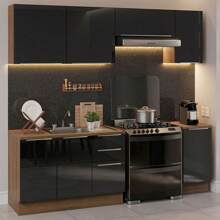 Cocina Integral Modular Luna Madesa 240cm Con Acessorios Mn Color Marrón/negro - Marrón y negro - Ver 1