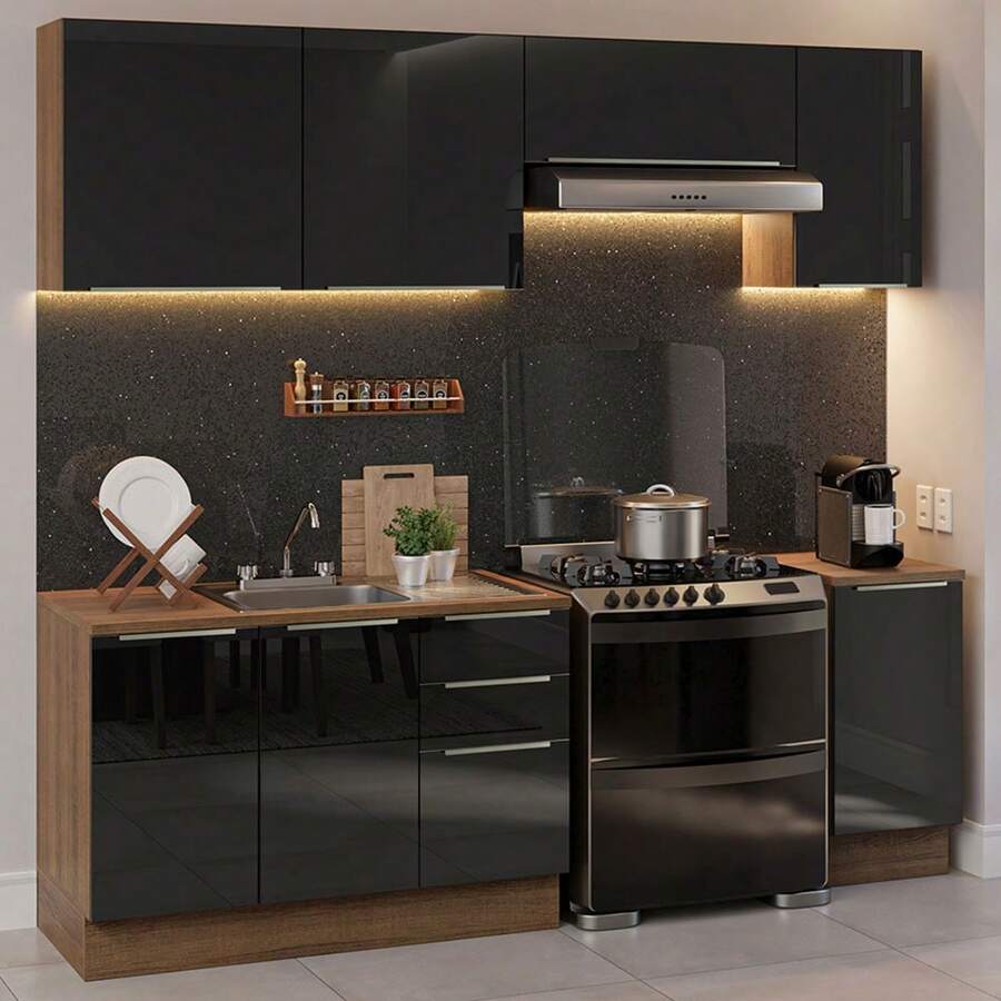 Cocina Integral Modular Luna Madesa 240cm Con Acessorios Mn Color Marrón/negro - Marrón y negro - Ver 1