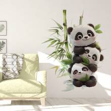 1pc Cute Panda Stacked Design Cartoon Wall Sticker, Self-Adhesive Decal For Bedroom, Living Room, Kids Room Decoration