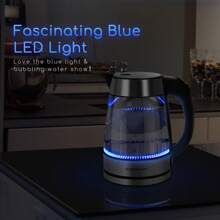 1pc 1.7L Electric Kettle, Stainless Steel Glass Carafe, 2200W, With LED Lighting, Auto Shut-Off, Removable Filter, 360° Swivel Base, Cord Storage, Black - EU F Type Plug(220-240V) - View 2