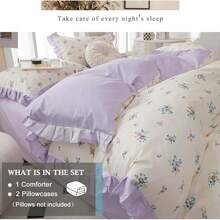Vclife Vintage Floral Comforter Set Four Sizes, All Seasons Muslin Cotton Bedding Set, 3 Pieces Farmhouse Shabby Chic Jacquard Floral Comforter Set Perfect For Women And Men - 化纖印花被子-序曲 - 查看 5