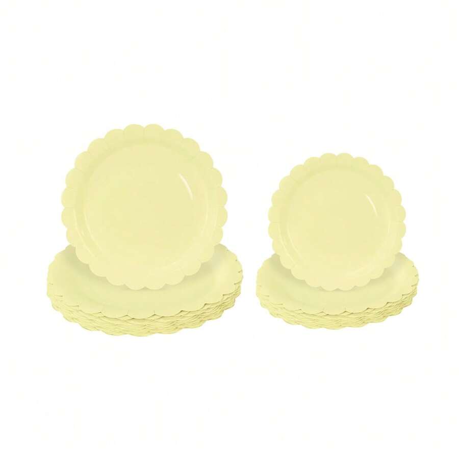 10 件/20 件/40 件/套，黄色扇形 9 英寸和 7 英寸纸盘，黄色扇形盘子婚礼新娘送礼会食品礼物性别揭示新生儿送礼会生日活动派对一次性餐盘甜点盘 - 黃色 - 查看 1
