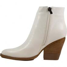 ARiderGirl Kathy Women's Western Cowboy Cowgirl Boots Stacked Heel Side Zipper Ankle Boots - 白色 - 查看 2