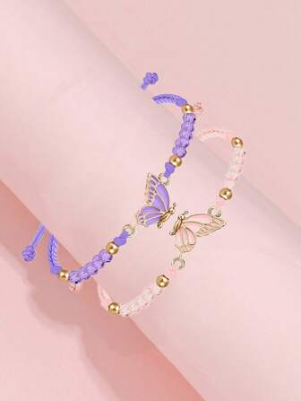 Set de 2 pulseras ajustables con mariposas de cuentas lindas para niñas, mejor regalo para la mejor amiga