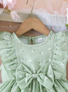 Baby Girls' Multi-Color Daisy Dress, Sleeveless With Big Bow Accent, Sweet Style For Outings