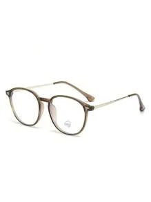 1pc Men's And Women's Glasses TR90 Ultra-Light Plain And Thin Cold Brown Round Frame Retro Goggles Ins Style Internet Celebrity Glasses Frame 2025 New Semi-Metal Frame Hipster Decorative Glasses Accessories Daily Eye Protection And Radiation Protection