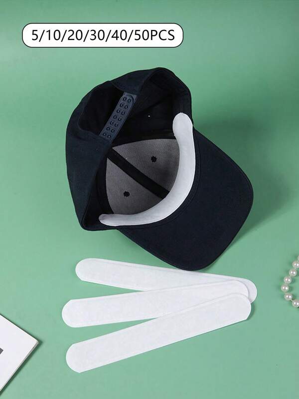 5/10/20/30/40/50pcs Hat Sweat Sticker, Hat Cap Absorbent Sweat Pad, Sweat Liner Shirt Collar Pads, Hat Reducing Sweat Tape, Hat Liner Cap Protection, Collar Protector,Hat Sweat Absorbing Stickers, Anti Sweat And Anti Dirty Stickers, Disposable Hat Sweat Absorbing Pads,Essential For Travel