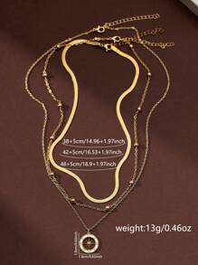 Nooxian 3pcs/Set Copper Round Hollow Star & Sun Cubic Zirconia Pendant Necklace, With Stainless Steel Flat Blade Chain, Layered Design Suitable For Women Beach Party Wear