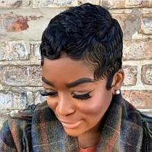 4-Inch Short Straight Layered Remy Human Hair Wig, 150% Density, Malaysian Remy Hair, Black, Elegant Pixie Short Wig For Women - 黑色 - 查看 4