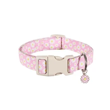 PETSIN 粉色雏菊和彩色黄花主题狗项圈小狗饲养员柔软、耐用、舒适，配有可调节扣环，适合室内/室外使用宠物狗用品