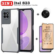 Itel P65 S25 屏幕保护膜,Itel S24 S23 手机壳,陶瓷膜软膜,亚克力四角防摔手机壳,镜头膜 - 3in1 - 查看 3