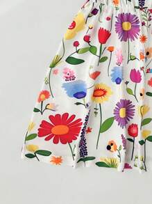 Seven Princess 1 pièce Robe d'été décontractée et confortable pour filles, à imprimé floral, col rond, manches courtes, taille cintrée et coupe évasée
