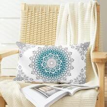2pcs Mandala Dahlia & Compass Design Pattern Pillow Cover, Modern Style Polyester Square Home Decor Cushion Cover With Zipper Closure, Suitable For Sofa, Bed, Bedroom, Living Room