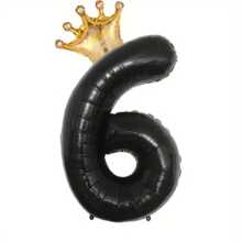 1 Set 32-Inch Black Crown & Number Foil Balloons, Suitable For Birthday, Anniversary Decoration