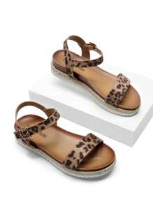 Women's Wedge Sandals Low Heel One-Strap Ankle Strap For Dress Vacation, Wedding,Beach Commuting Summer Flat Sandal  Leopard Shoes - 豹 - 查看 6