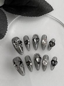 1 set d'autocollants pour ongles noirs transparents de style gothique fait main, série sombre, convient aux filles, aux fêtes d'anniversaire, aux rassemblements, aux soins quotidiens des ongles. Fournitures pour ongles, faux ongles à presser - Multicolore - Voir 12