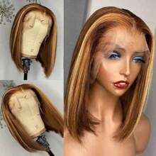 MECRY 假发 挑染人发 预拔 预剪 直发 10-14 英寸 直发假发 人发 180 密度 即戴即用 无胶假发 人发 4*4 无胶 预剪 漂白 结 直发假发 初学者假发 前额无胶 混合发 假发工具 - S4/27 - 查看 5