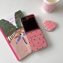 1 Pc Heart-Shaped Foldable Phone Stand/Full Screen Polka Dot Phone Case Compatible With Samsung Galaxy Z Flip6/Z Flip5/Z Flip4 - Multicolor - View 2
