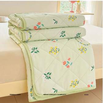 1 件新鲜绿草和兔子图案夏季被子，轻便、浪漫、舒适，适合家居装饰、酒店、野餐和户外使用