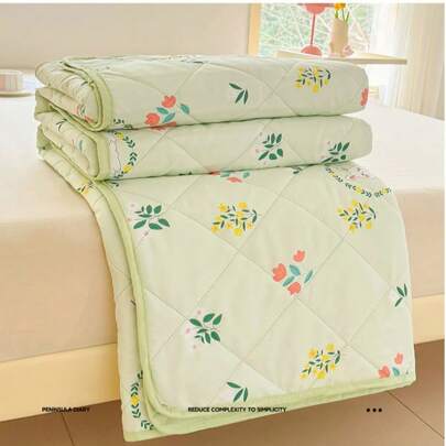 1 件新鲜绿草和兔子图案夏季被子，轻便、浪漫、舒适，适合家居装饰、酒店、野餐和户外使用