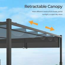 Lifezeal 10' X 10' Outdoor Pergola With Retractable Canopy Heavy-Duty Metal Columns - Gray and Black - View 4
